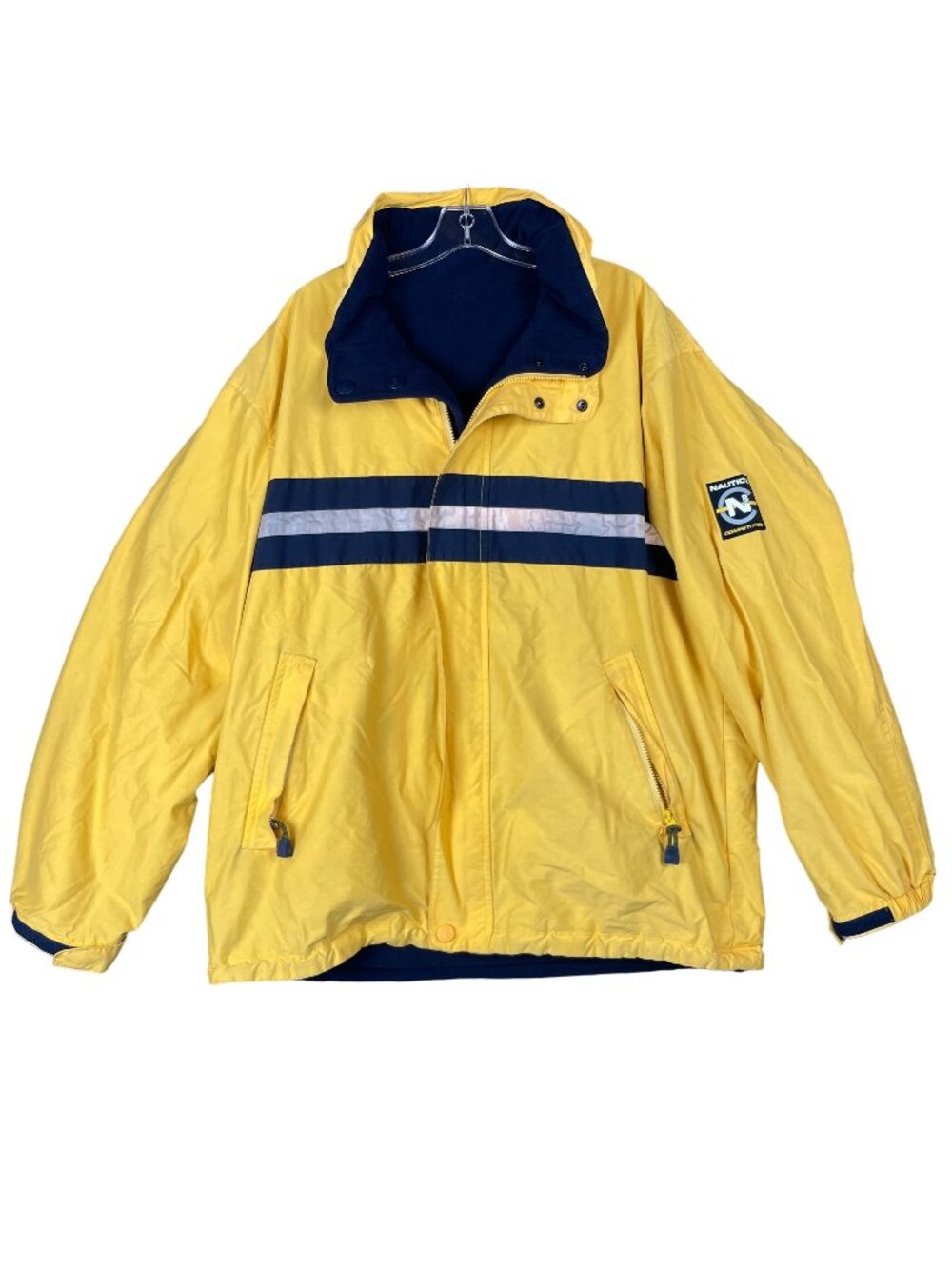 Nautica Competition Reversible Mens Coat L Yellow Blue Outdoor Winter Thick Warm